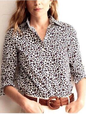 BODEN The Classic Shirt Button Down Blouse US 10  Leopard Animal Print